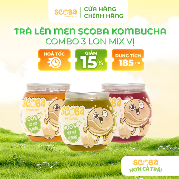 Trà lên men Scoba Kombucha - Khoẻ dáng Đẹp da -Mix vị - 185ml