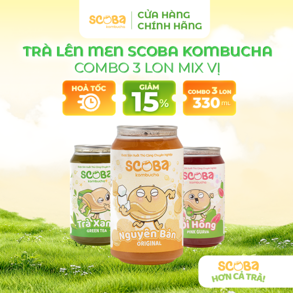 Trà lên men Scoba Kombucha - Hỗ trợ tiêu hoá - Mix vị - 330ml