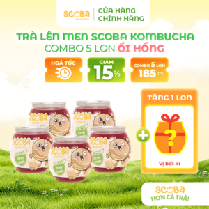 [MUA 5 ĐƯỢC 6] Trà lên men Scoba Kombucha - Hỗ trợ tăng đề kháng đường ruột - Vị Ổi Hồng - 185ml