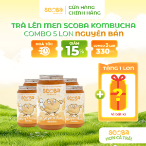 [MUA 5 ĐƯỢC 6] Trà lên men Scoba Kombucha - Vị Nguyên Bản - Men sống tự nhiên - 330ml