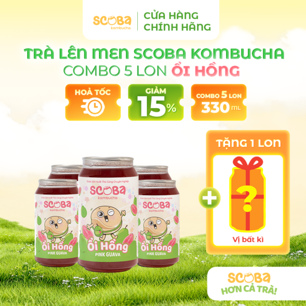 [MUA 5 ĐƯỢC 6] Trà lên men Scoba Kombucha - Vị Ổi Hồng - Hỗ trợ sức khoẻ tiêu hoá - 330ml