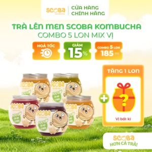 [MUA 5 ĐƯỢC 6] Trà lên men Scoba Kombucha - Hỗ trợ tiêu hoá - Mix vị - 185ml
