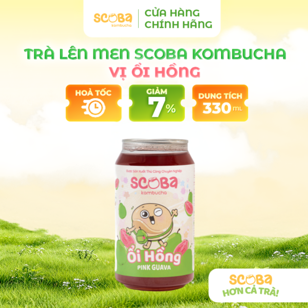 Trà lên men Scoba Kombucha - Hỗ trợ nâng cao lợi khuẩn - Vị ỔI HỒNG - 330ml